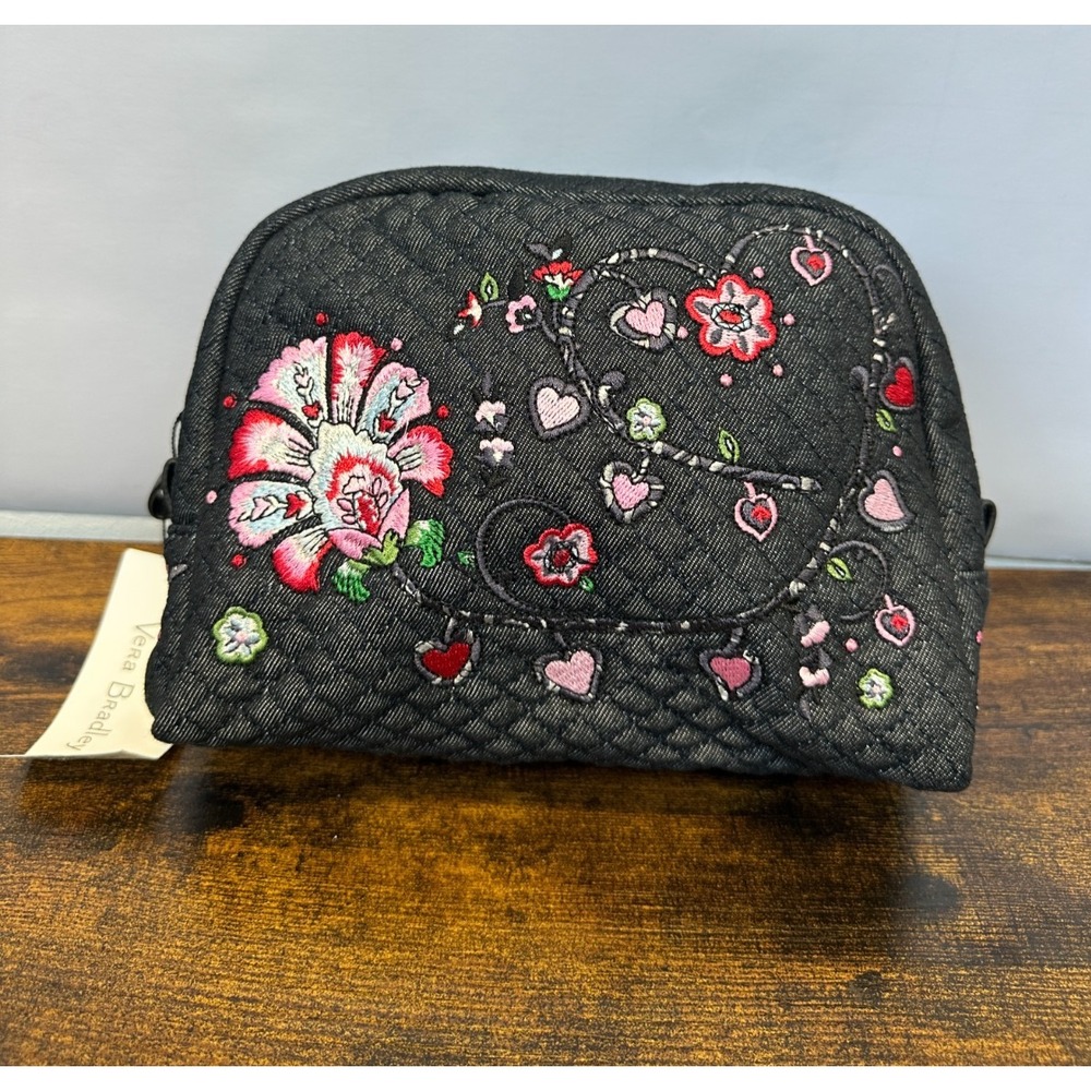 NEW Vera Bradley Iconic Cosmetic Makeup Case Diamond Quilted Floral Embroidered - Picture 13 of 13